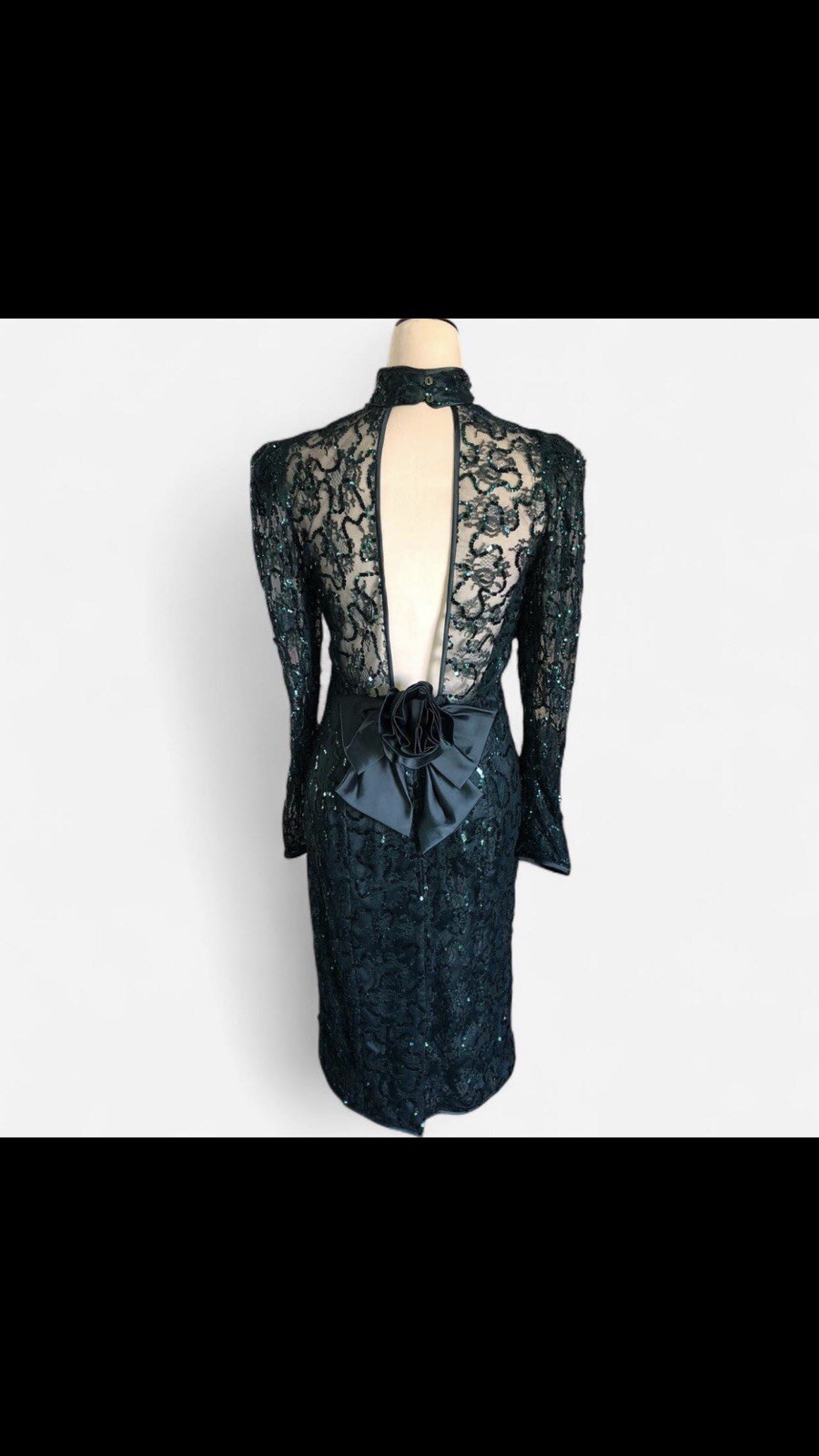 JESSICA MCCLINTOCK STUNNING VINTAGE LACE SEQUIN DRESS OPEN BACK BOW SIZE 6