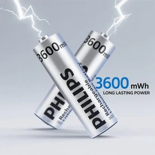 4X Philips AA Lithium Batteries 3600mWh 1.5V & Fast Type-C Charger 2000 Cycles