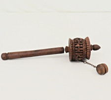 Carved Wooden Tibetan-Style Buddhist Prayer Wheel 10.5in Decor