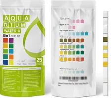Accurate 8-in-1 Aquarium Test Strips 25pcs pH Ammonia Nitrite GH KH Chlorine Kit