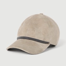 Brunello Cucinelli Baseball Cap with shiny monili band soft suede Grey 1100 New
