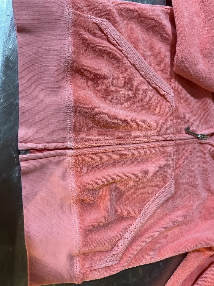 Y2K Juicy Couture Terry Peach Long Crochet Trim Sleeve Terry Zip Up Hoodie Girls - Image 4 of 4