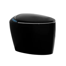 Smart Black Toilet with Remote Control, LED Display, Warm Water Bidet, Auto Lid,