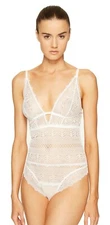 ELSE 176486 Womens Ivy Deep Decollate Soft Cup Lace Bodysuit Ivory Size Small