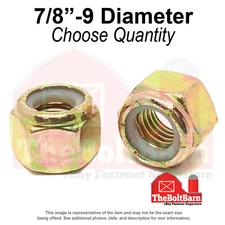 7/8"-9 Grade 8 Nylon Insert Lock Nuts Zinc Yellow Coarse Thread (Pick Qty)