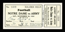 1930 NOTRE DAME ARMY FOOTBALL TICKET FULL PRESS BOX KNUTE ROCKNE LAST HOME GAME