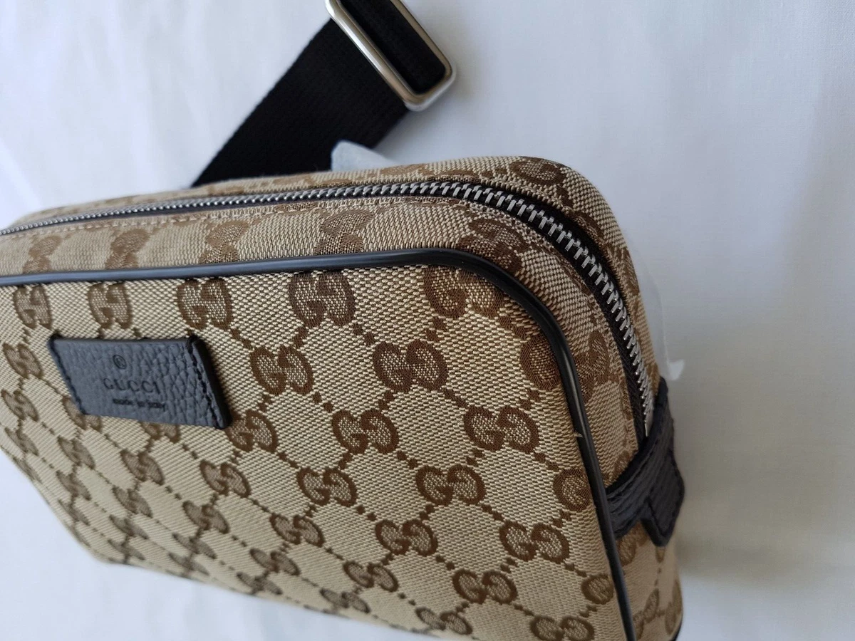 GUCCI GG SUPREME CANVAS SMALL BELT BAG IN BEIGE/BLACK ADJUSTABLE BELT BNWT