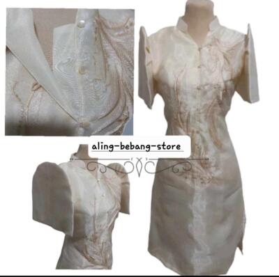 Filipiniana Dress Lady Barong Vneck Beige (Random Embroidery) | eBay