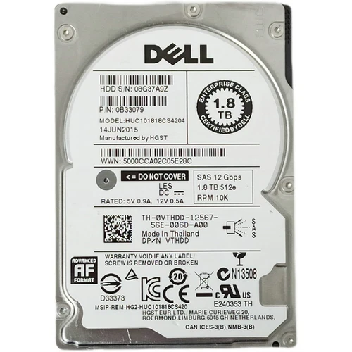 DELL 1.8TB SAS 12Gbps 512e RPM 10K HUC101818CS4204 DP/N VTHDD 0VTHDD - Afbeelding 2 van 3