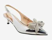 Women's Priscilla Rhinestone Bow Slingback Kitten Heels - A New Day Silver