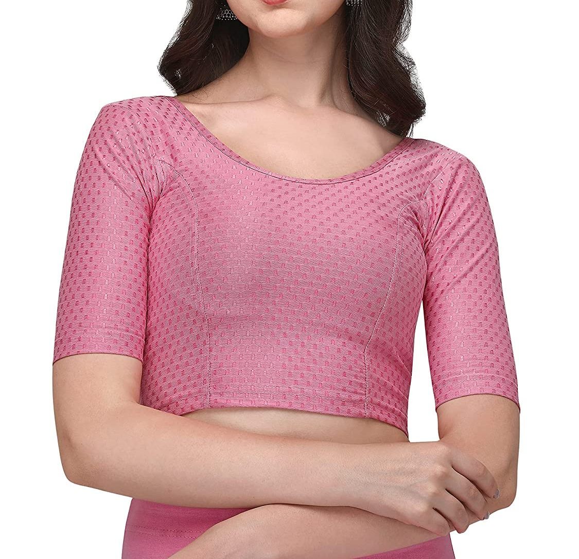 Blusa lista para usar para mujer niña rosa dobby algodón lycra manga de codo ...