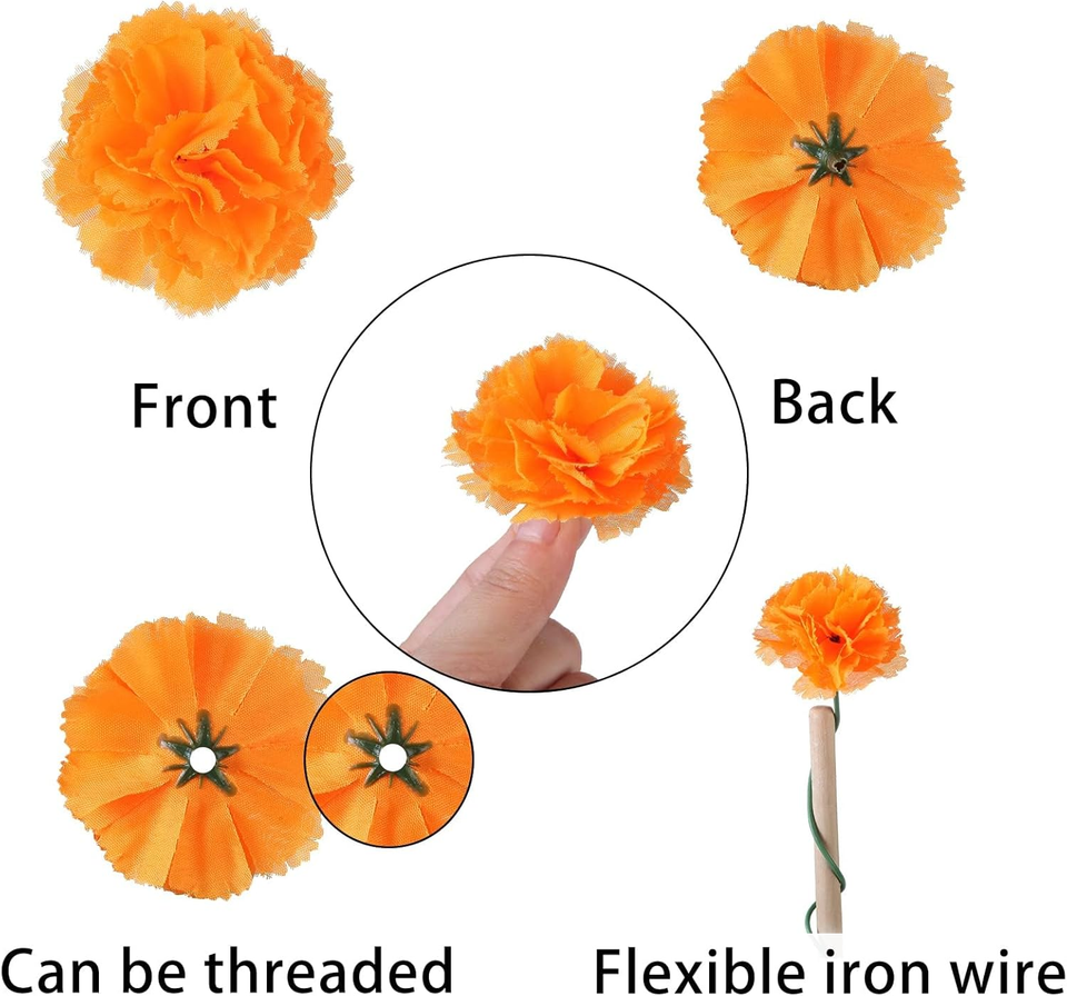 Marigold Flowers 100 Pcs 2'' Silk Artificial Marigold Flowers Head
