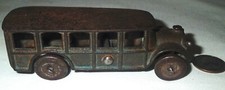 ANTIQUE USA HUBLEY BOY MAN TOY DIECAST CAST IRON TOURIST BUS OIL GAS ARCADE TOOL