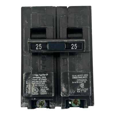 USED Siemens Q225 Circuit Breaker Type QP 2 Pole 25 Amp 120/240V HACR Type