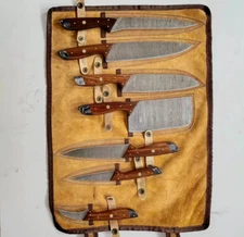 7pc Professional Damascus Steel Kitchen Knives  Set with Leather roll Bag.ZEE-26
