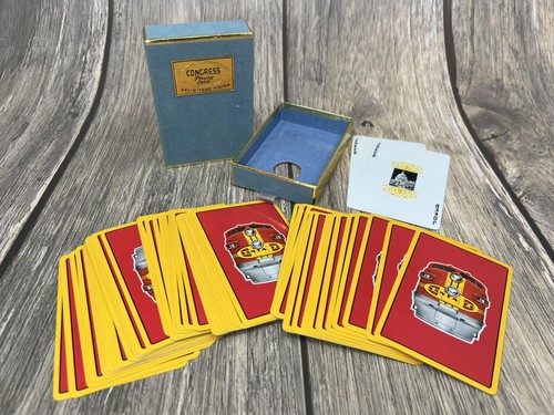 VTG Red Santa Fe Railroad Playing Cards Congress Co. Cel-u-tone In Felt Case
