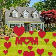 Mothers Day Yard Signs, Mom with Hearts, 15pc Mothers Day Yard Art, Red Plastic
