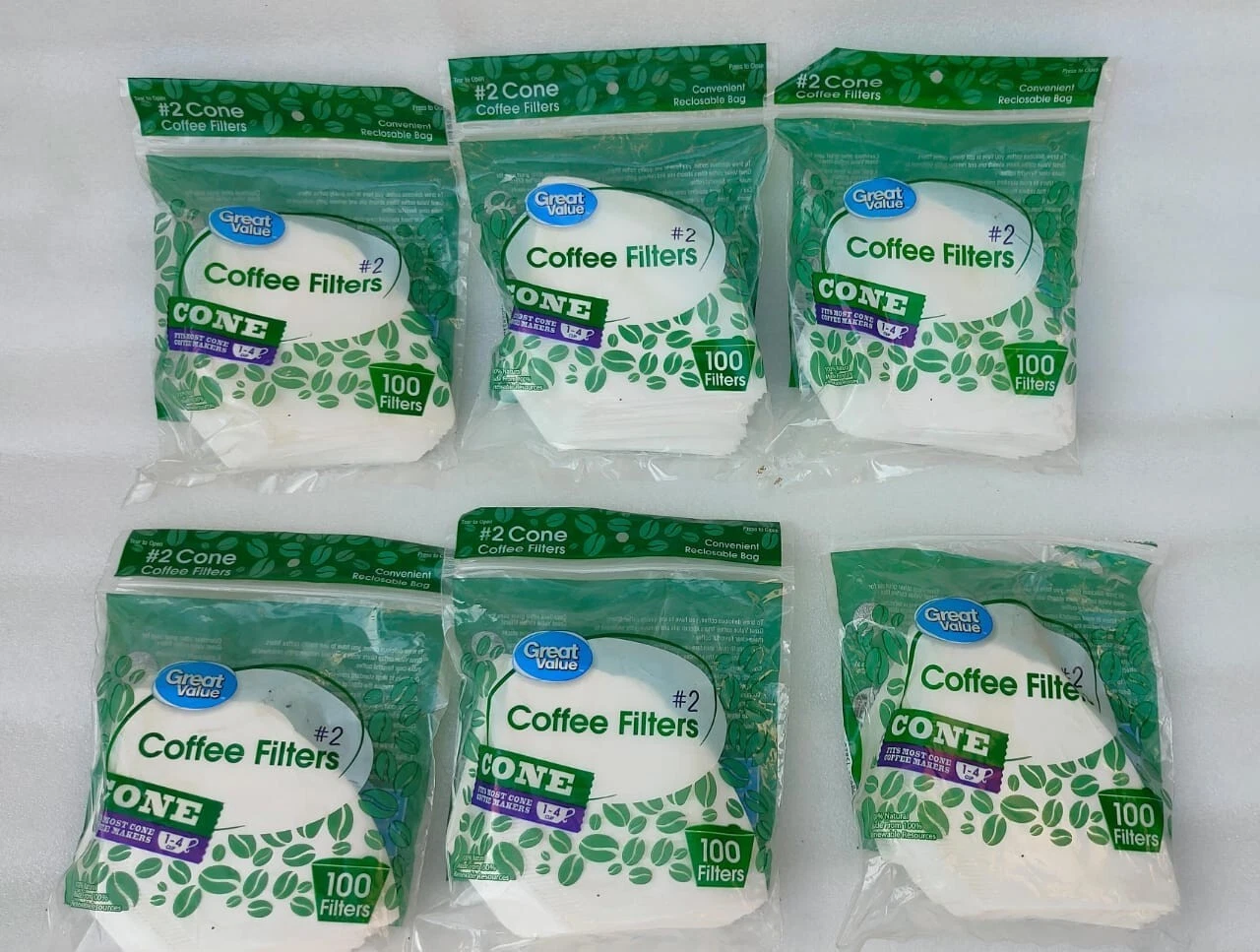 GREAT VALUE #2 CONE COFFEE FILTERS LOT OF 6