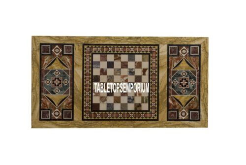 4'x2.5' Marble Chess Dining Center Table Top Pietra Dura Inlay Hallway Decor - Picture 1 of 4