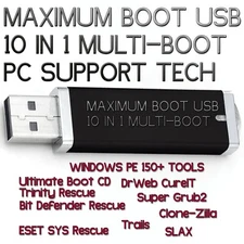 10 in 1 Multi Boot USB PC Support Technician Tool Anti-Virus 100s of Tools USA