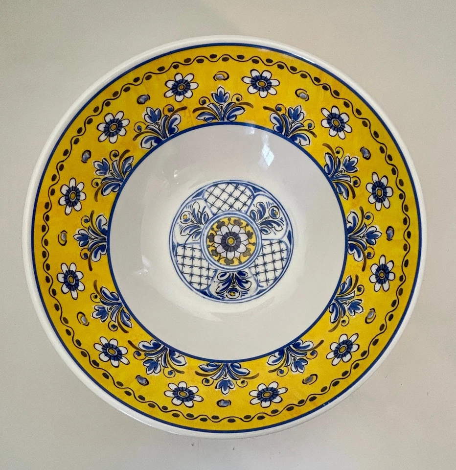 Cuenco para servir melamina Le Cadeaux 11" x 4" Benidorm amarillo azul Talavera picnic Foto 2 de 4