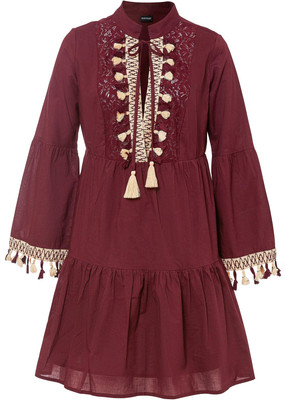 Tunika-Kleid Bindebändern Gr. 50 Dunkelbeere Latte Macchiato Casual-Dress Neu*