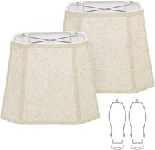 Rectangle Lamp Shades Set of 2, 10.5" x 10"x 13" Medium Cut Corner Beige Lampsha