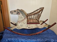 Antique Victorian Wooden Wicker Painted Toy Rocking Horse 19th Century Large 38"