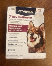 Pet Armor Chewable De-Wormer - 2 Chewable Tablets M-L Dog Worn Box BB 12/2027