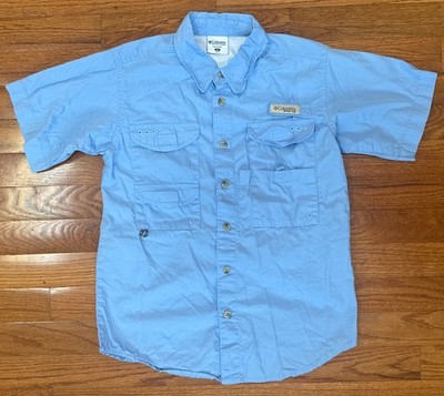 Columbia PFG Light Blue Button-down Short-sleeve Shirt Youth M