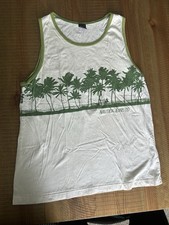 Vintage Nautica Jeans Tan Green Spellout Tank Top XL Made In USA Palm Trees