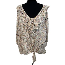 I.N. Studio Woman Shirt Women’s 1X Floral Ruffles Buttons Ties At Waist