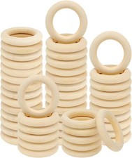 50 PCS Unfinished Wooden Rings for Crafts, Natural Wood Rings for DIY Without Pa