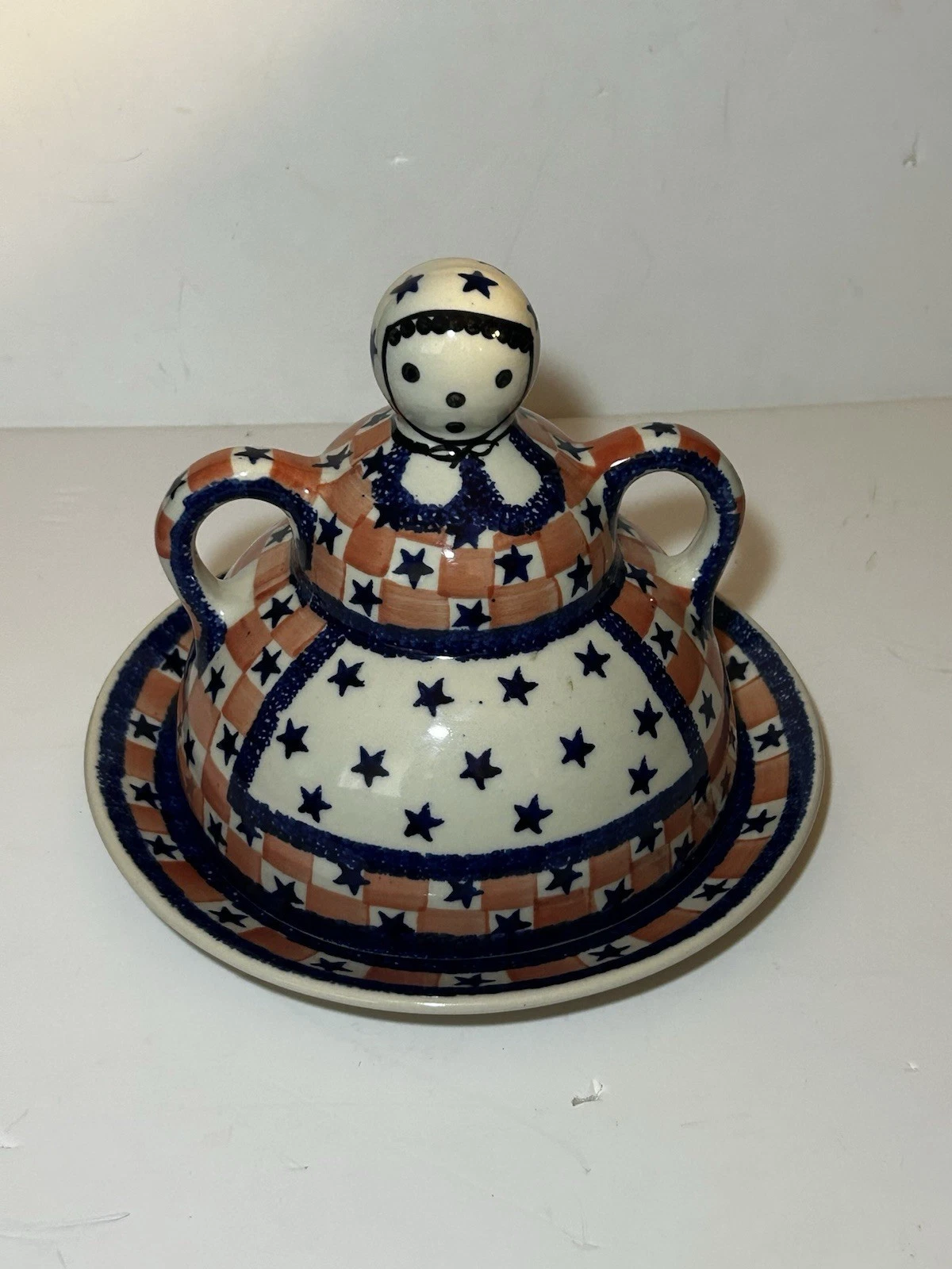 Boleslawiec Pottery Hand Painted Made in Poland Covered Cheese Butter Dish Pink