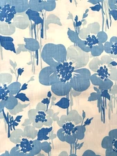 VTG Mod Blue White Flower Power Lady Pepperell Flat Sheet