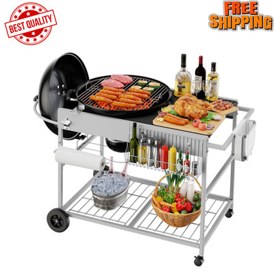 Grill Table for Weber 22'' & 18'' Original Kettle, Stand Cart for Jumbo Joe