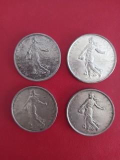 LOT 4 PIECES DE 5 F LA SEMEUSE EN ARGENT 1960 1962 1963 1964