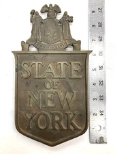 Vintage State of New York Excelsior Automobile Bumper Plaque Bronze