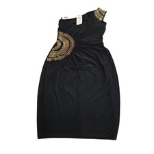 Cache Black One Shoulder Gown Gold Beaded Embellished Formal Evening Dress