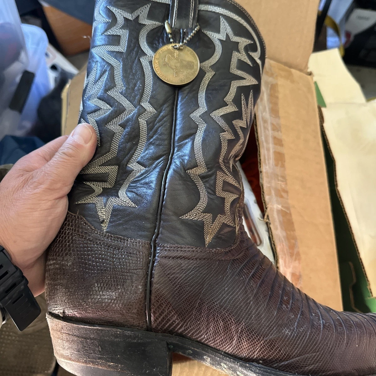 Bottes De Cowboy Vintage Tony Lama 10EE – Peau De Lézard Marron, Fait Main USA