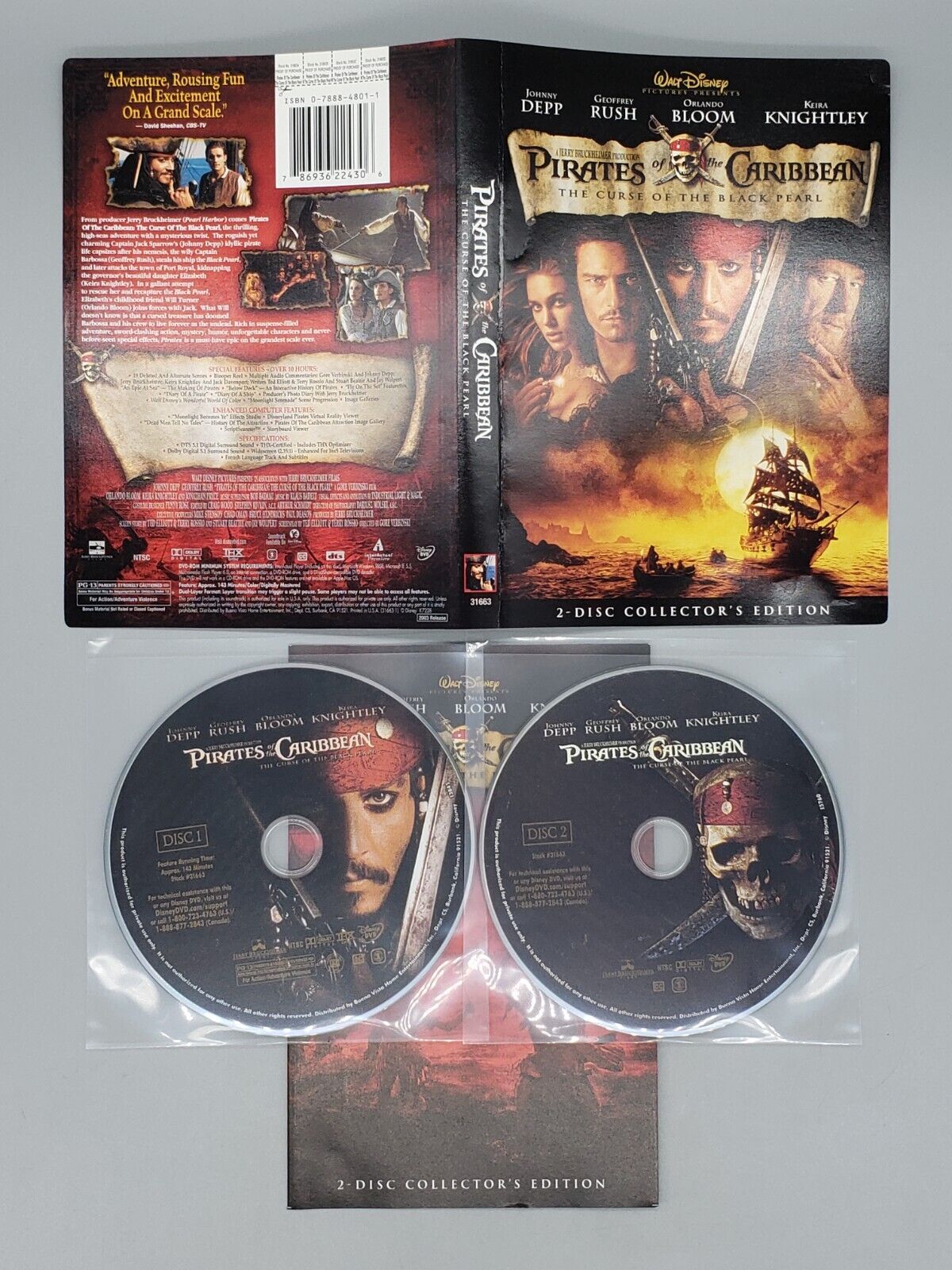 Pirates of the Caribbean: The Curse of the Black Pearl (DVD) No Case No  Tracking 786936224306