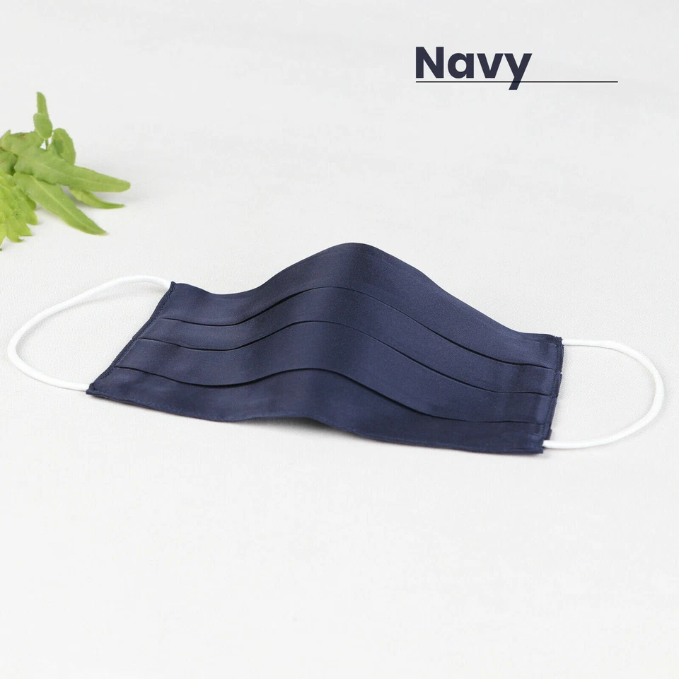 Silk Face Mask Washable Covering Nose Mouth Navy Blue Luxury Stylish Royal Made - Image 2 of 4