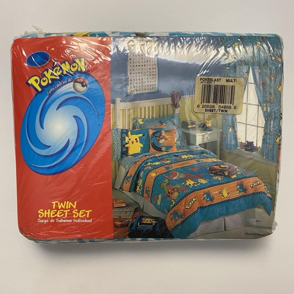 Vintage Pokémon Twin Size Bedding Sheet Set Flat Fitted 1998 NEW