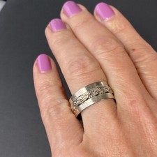 Sterling Silver Vintage Braided Wide Band Ring Size 8.5 Hencho Mexico Eagle
