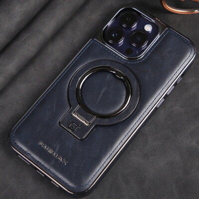 For iPhone 16 15 Pro Max 14 13 Leather Magsafe Magnetic Ring Holder Case Cover