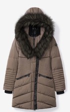 Noize Gigi Parka Color Mocha Size Small Puffer Fur Hood Leather Trim