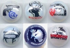 Set of 6 Gun 1" Glass Logo Marbles