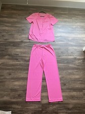 VTG Shadow Line 34 Pink Button Front Peignoir 2 piece Pajama Set USA