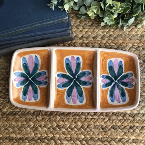 Vintage Handcrafted Pottery 3 Compartment Retro Ceramic Tray - Picture 2 of 8