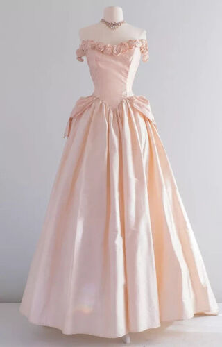 Champagne Satin Wedding Dresses 60s Victorian Vintage 3D Flowers Bridal Gowns - Picture 2 of 10